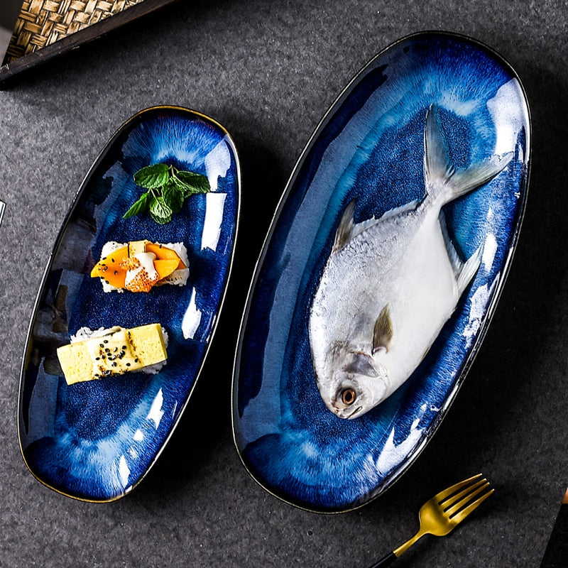 Starry Night Sky Collection Japanese Kiln Glazed Blue Platter