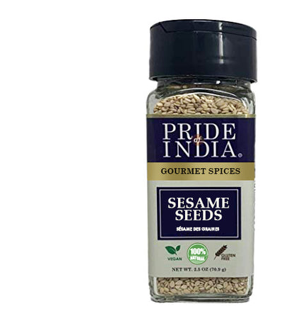 Pride of India – Sesame Seed Whole – Unhulled & Fresh – Keto-Friendly/Gluten-Free – Rich in Dietary Fiber - Ideal Seasoning for Salads/Sweets/Desserts – Easy to Use – 2.5 oz. Small Dual Sifter Bottle