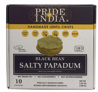 Pride Of India - Salty Black Bean Namkeen Papadum Lentil Crisp - 10 count (3.53oz - 100gm) - Lentil Chips, Gluten-Free Crackers, Healthy Snacks, Indian Snacks, Lentil Crackers