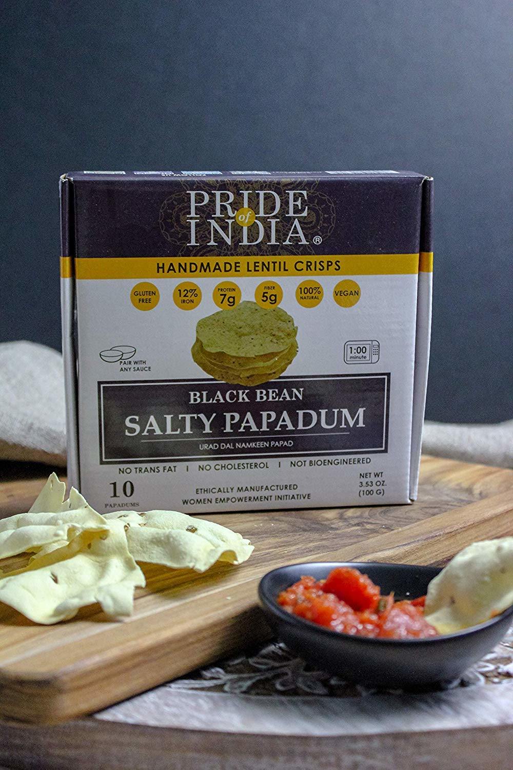 Pride Of India - Salty Black Bean Namkeen Papadum Lentil Crisp - 10 count (3.53oz - 100gm) - Lentil Chips, Gluten-Free Crackers, Healthy Snacks, Indian Snacks, Lentil Crackers