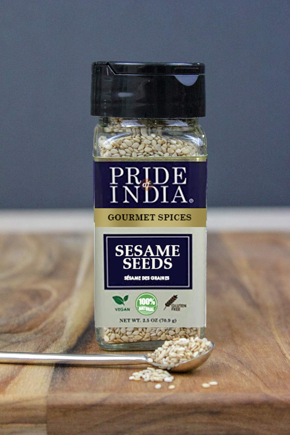 Pride of India – Sesame Seed Whole – Unhulled & Fresh – Keto-Friendly/Gluten-Free – Rich in Dietary Fiber - Ideal Seasoning for Salads/Sweets/Desserts – Easy to Use – 2.5 oz. Small Dual Sifter Bottle